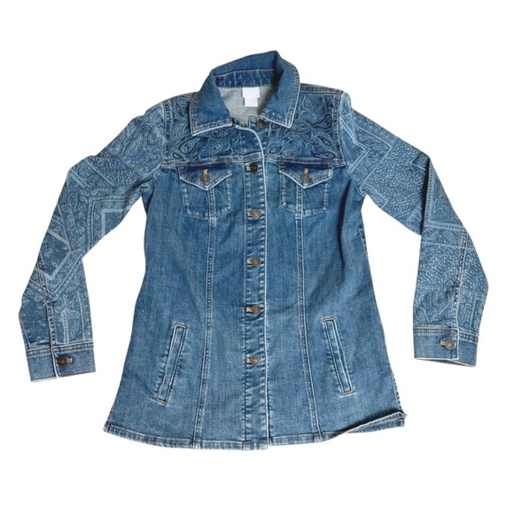 Chico's Jackets & Blazers - Chico's Blue Denim Jacket with Paisley Print